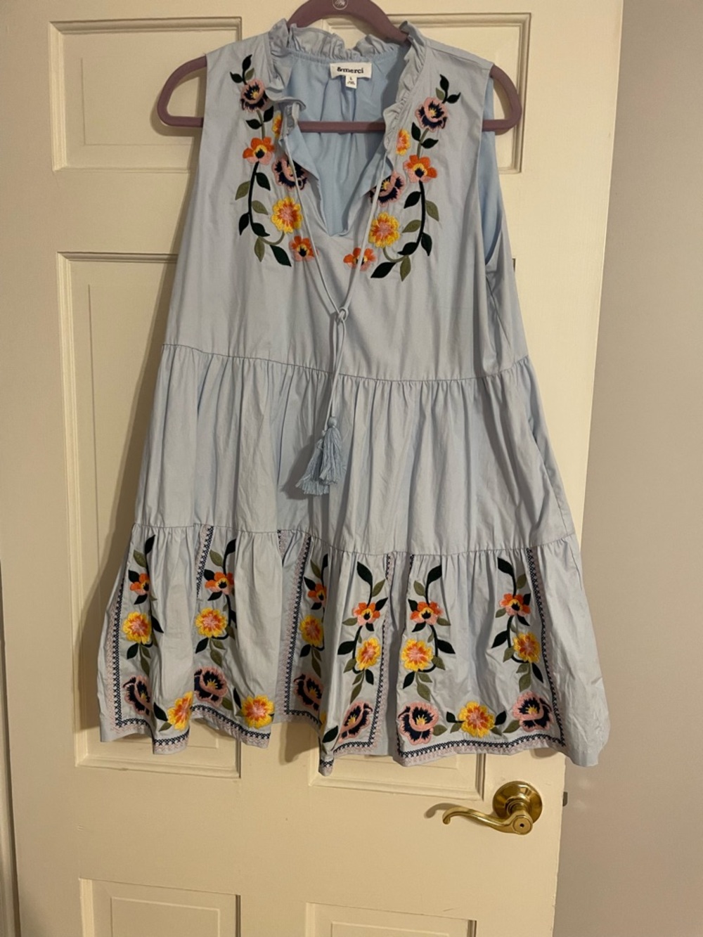 Light Blue Embroidered Sleeveless Dress